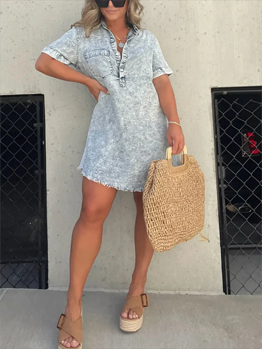 Denim Dreams Raw Hem Mini Dress