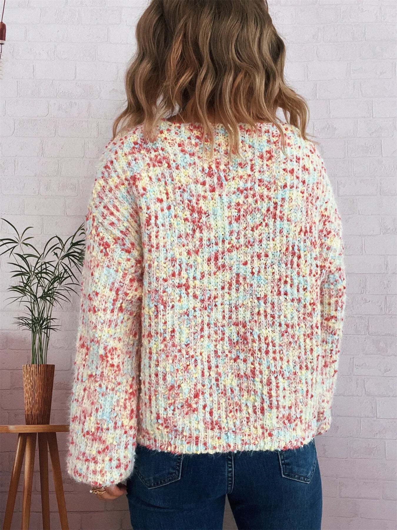 Women’s Colorful Long Sleeve Sweater – Vibrant Knit Pullover for Fall & Winter