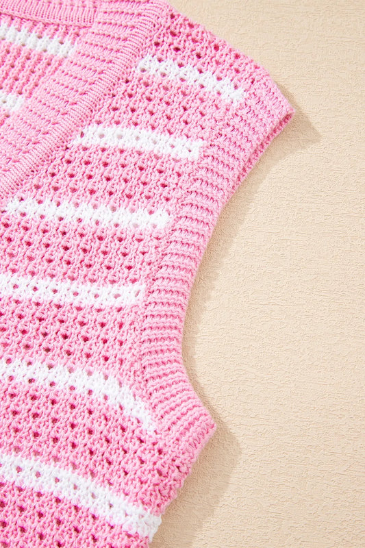 Striped Button-Up Knit Sweater Vest