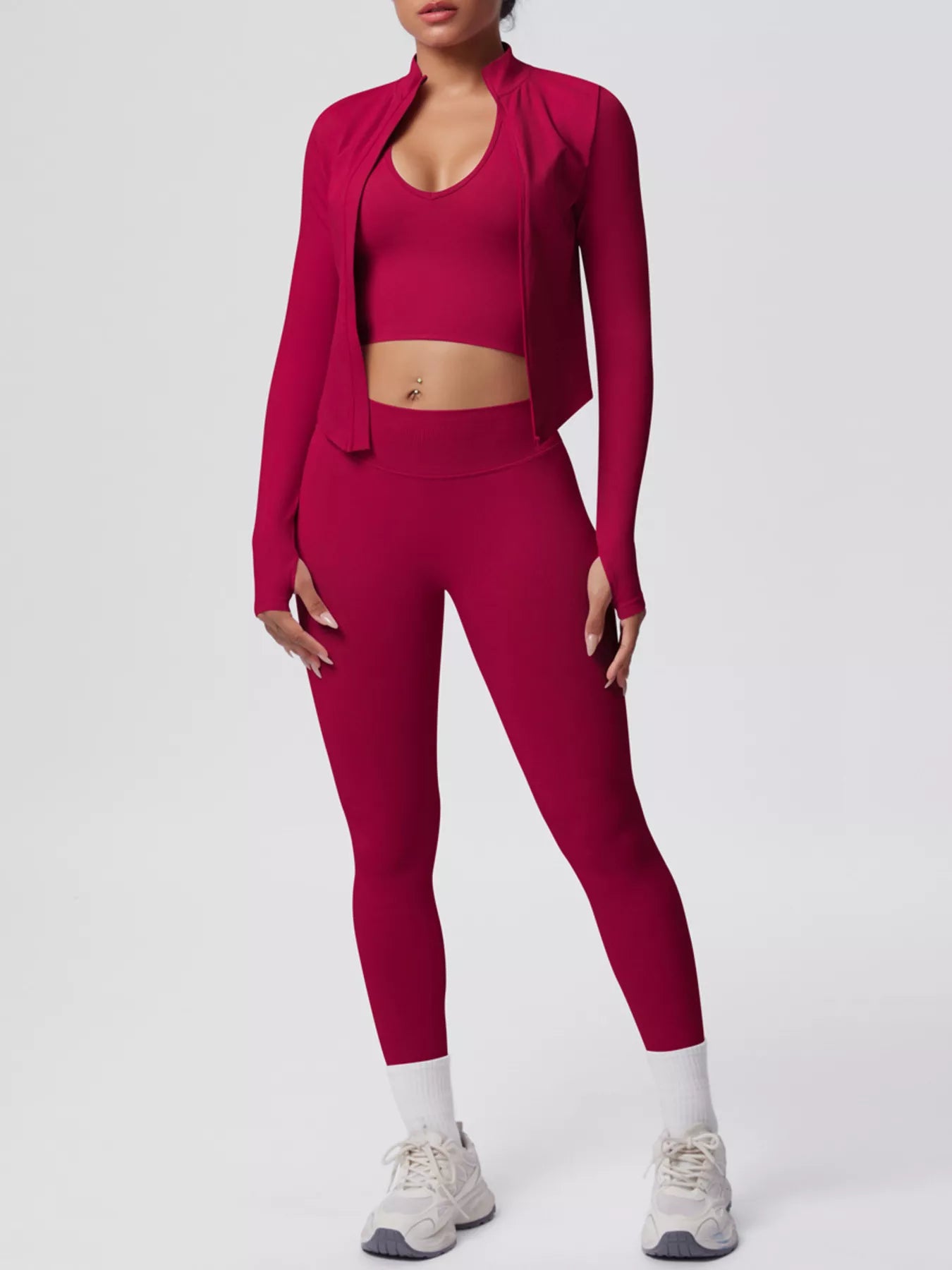 Stylish Activewear - Tank with Zip-Up Jacket Leggings Three-Piece