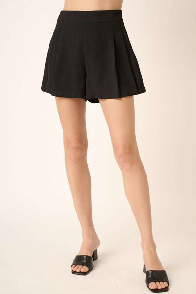 Black Pleated Shorts with Invisible Side Zipper