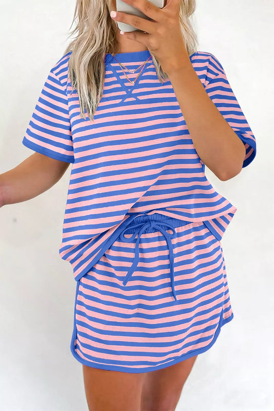 Short Sleeve Tee and Shorts Set - Striped