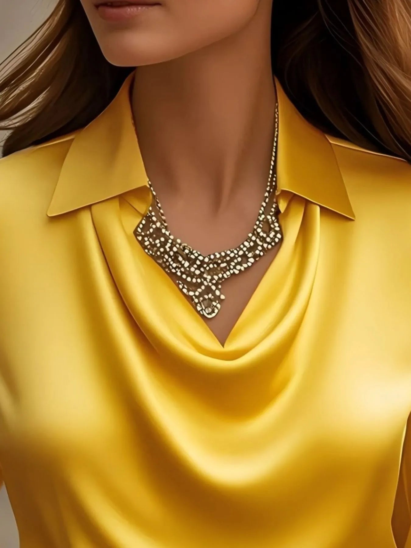 Satin Collar Long Sleeve Blouse