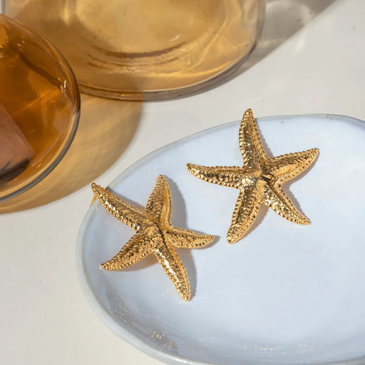 Gold Starfish Stud Earrings – 18K Plated