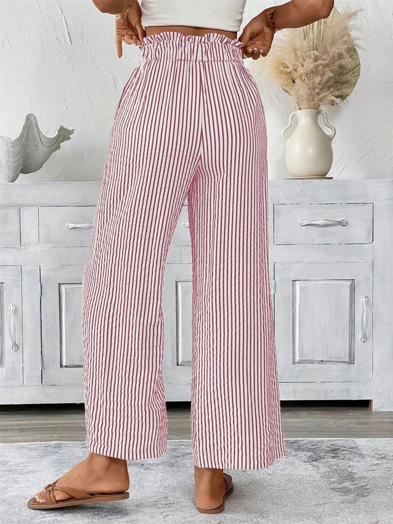 Signature Striped Paper Bag Pants (Full Size)