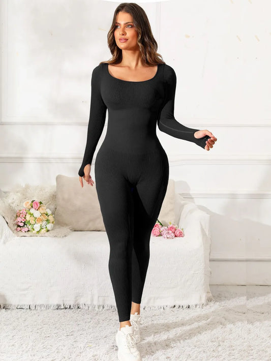 Long Sleeve Jumpsuit – Scoop Neck, Activewear Essential