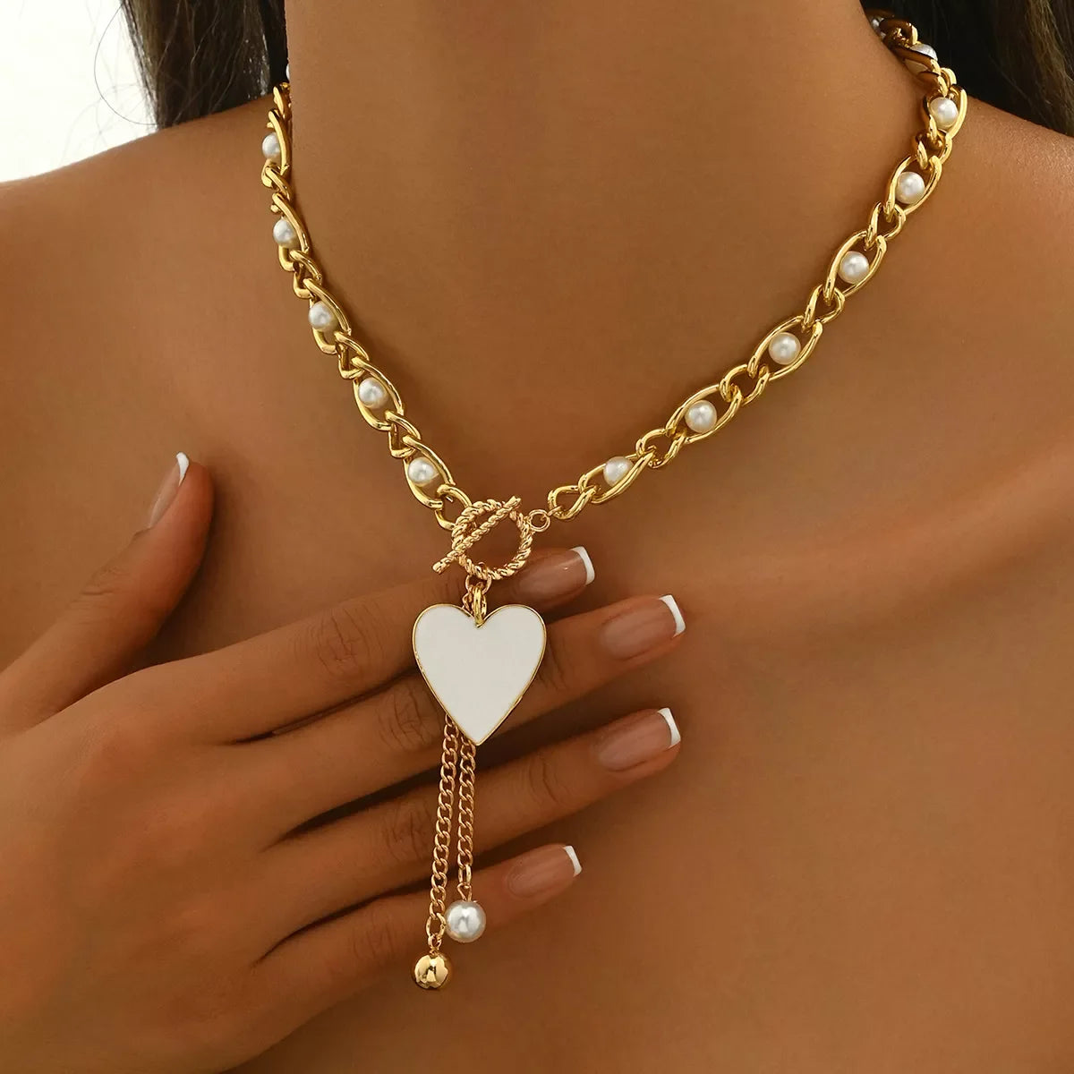 18K Gold-Plated Pearl Heart Necklace Gold ONESIZE