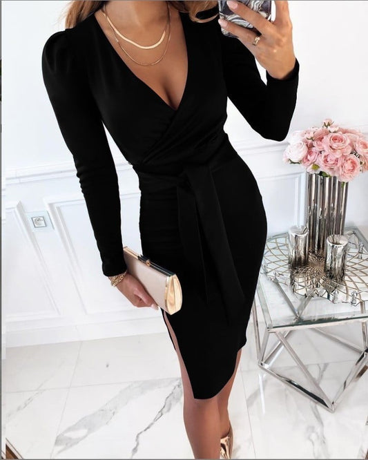 Eva | Stylish V-Neck Tie Straps Midi Dress