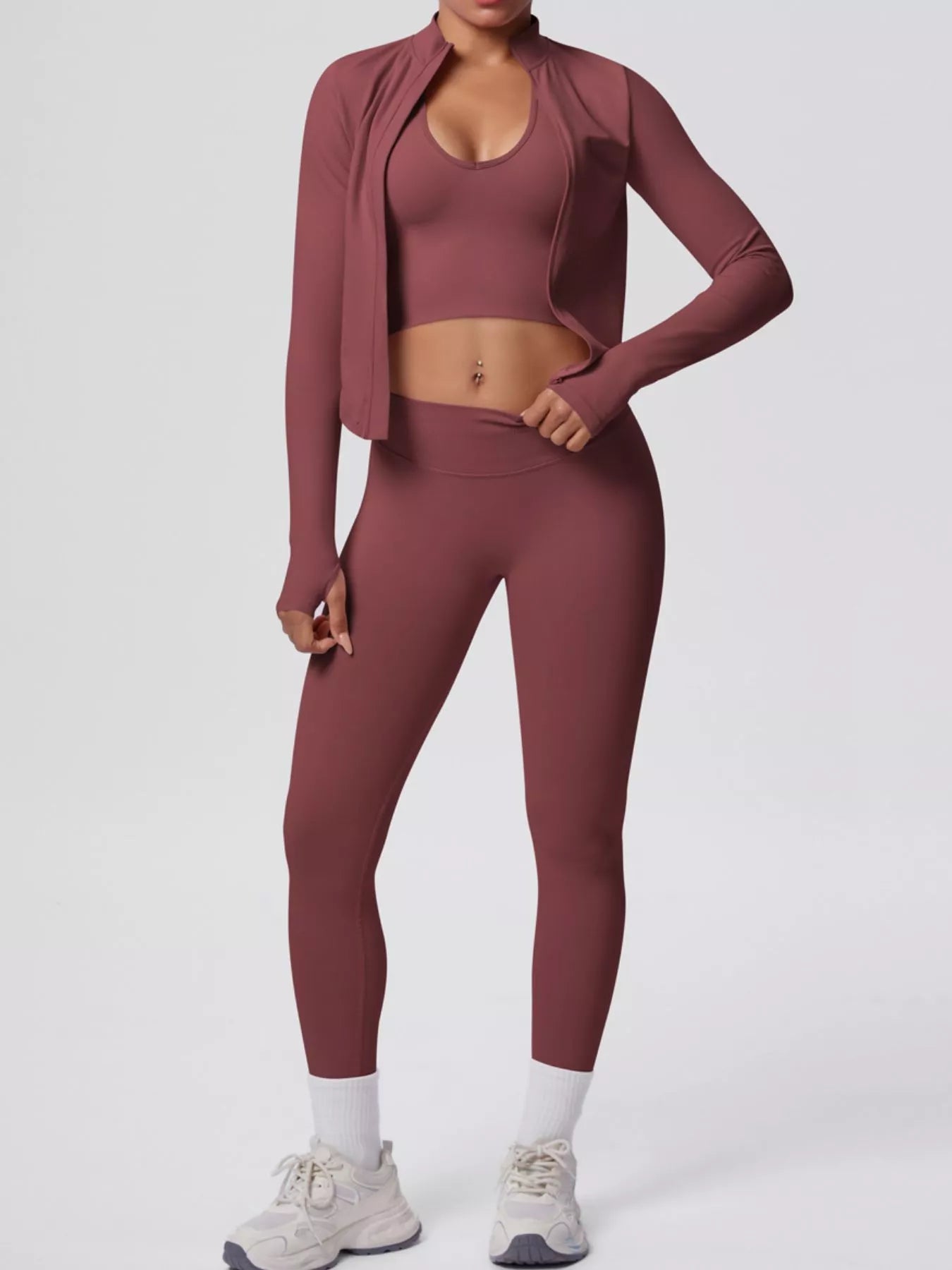 Stylish Activewear - Tank with Zip-Up Jacket Leggings Three-Piece