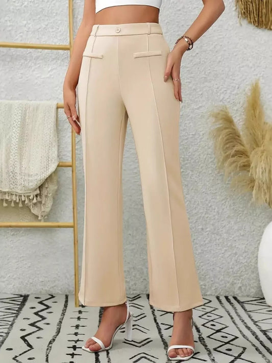 Light Beige High Waist Flare Pants – Chic Women’s Trendy Wide Leg Trousers