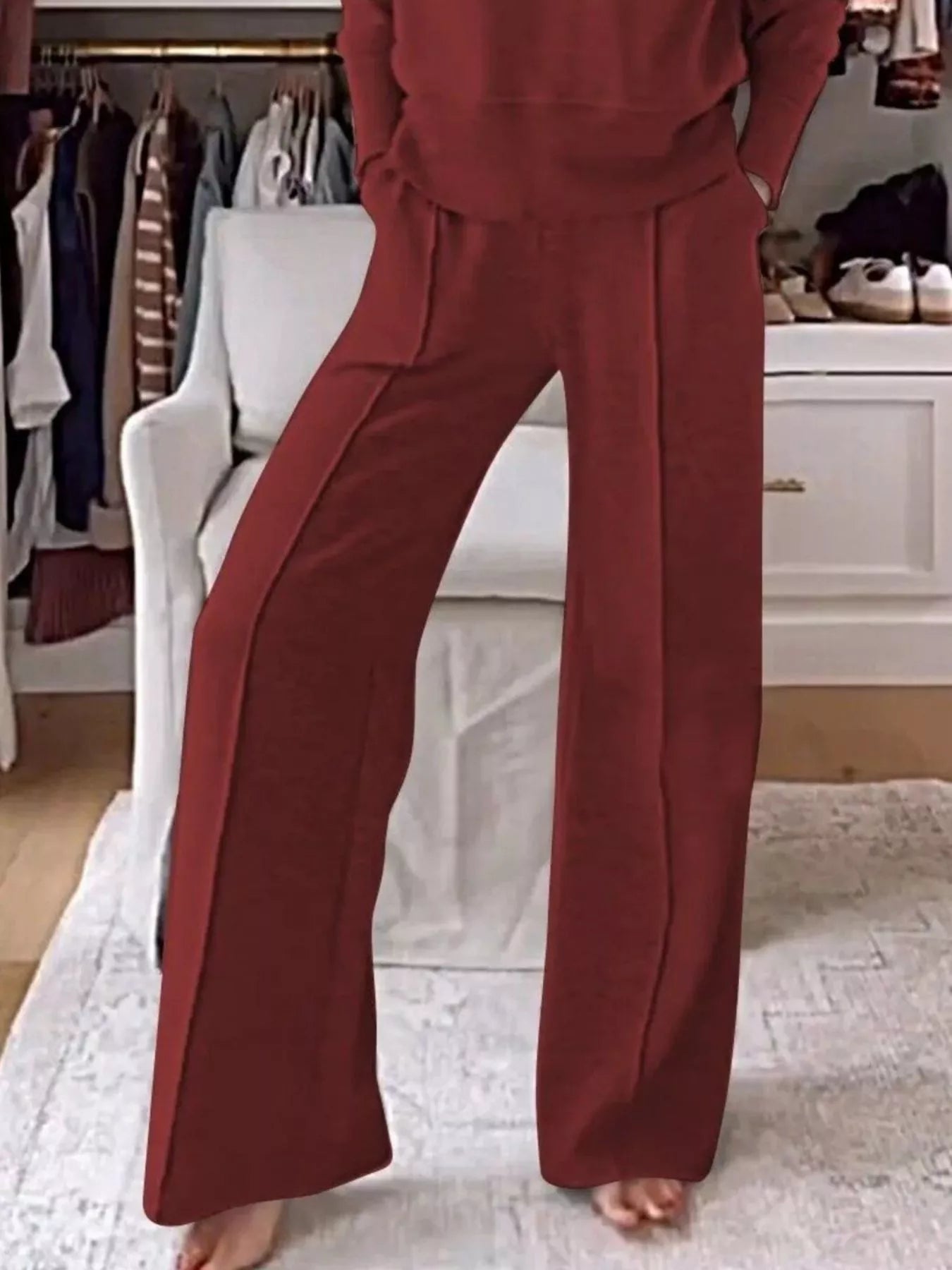 Full Size Cozy V-Neck Top and Pants Set Plus Size