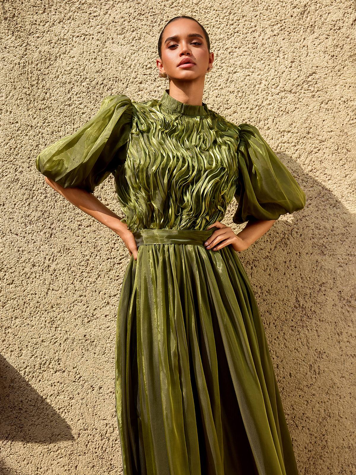 Olive Lumière Organza Gown