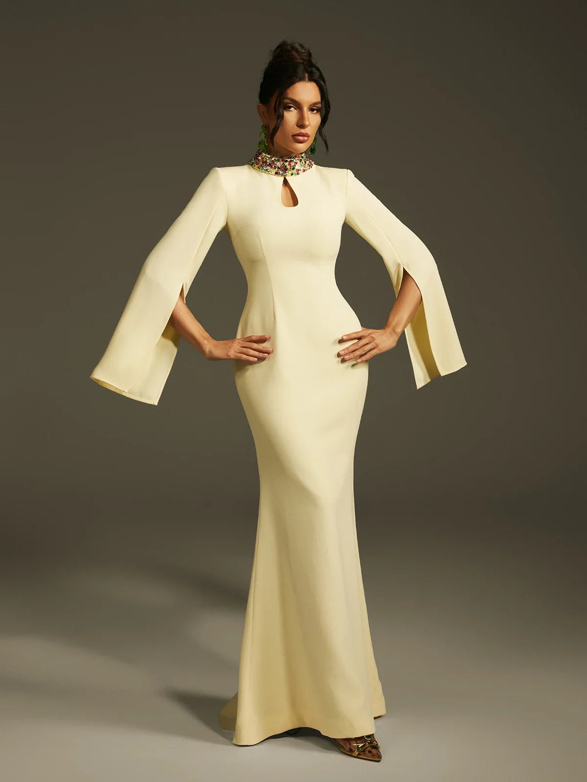 Aurora Crystal Collar Cape Gown size S