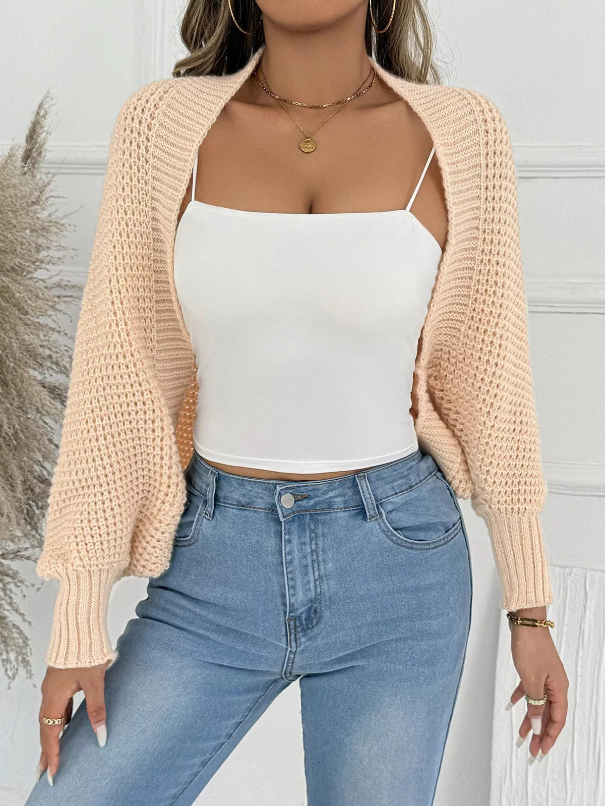 Open Front Batwing Sleeve Cardigan – Cozy Women’s Relaxed Fit Layering Sweater