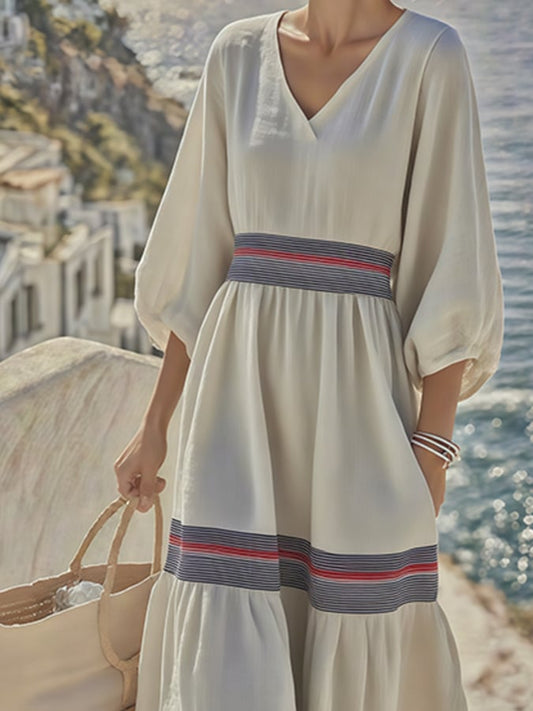 Women's Summer Linen V-Neck Dress