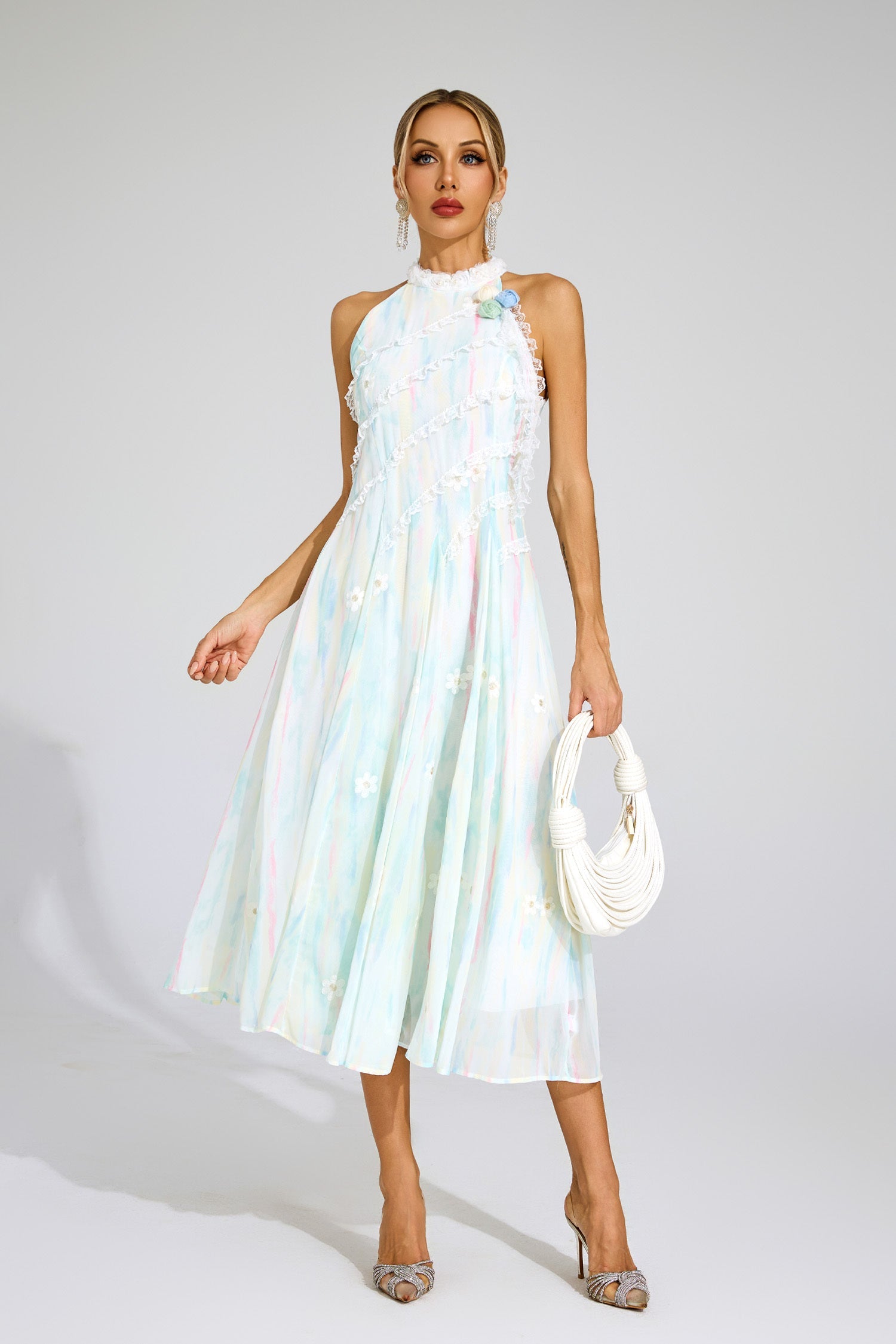 Céleste Pastel Lace Midi Dress