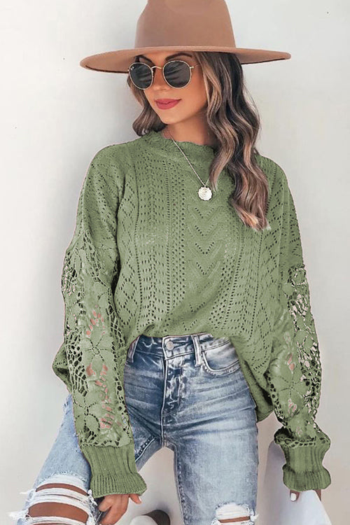 Get The Look Lace Hollow-Out Knit Sweater Green