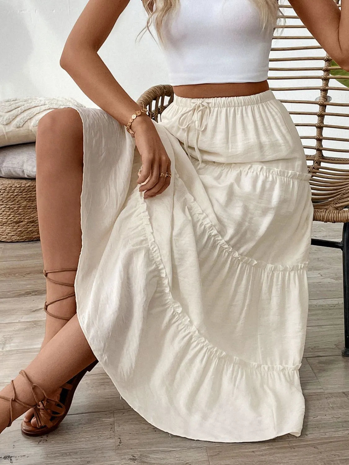 Drawstring Frill Tiered Skirt