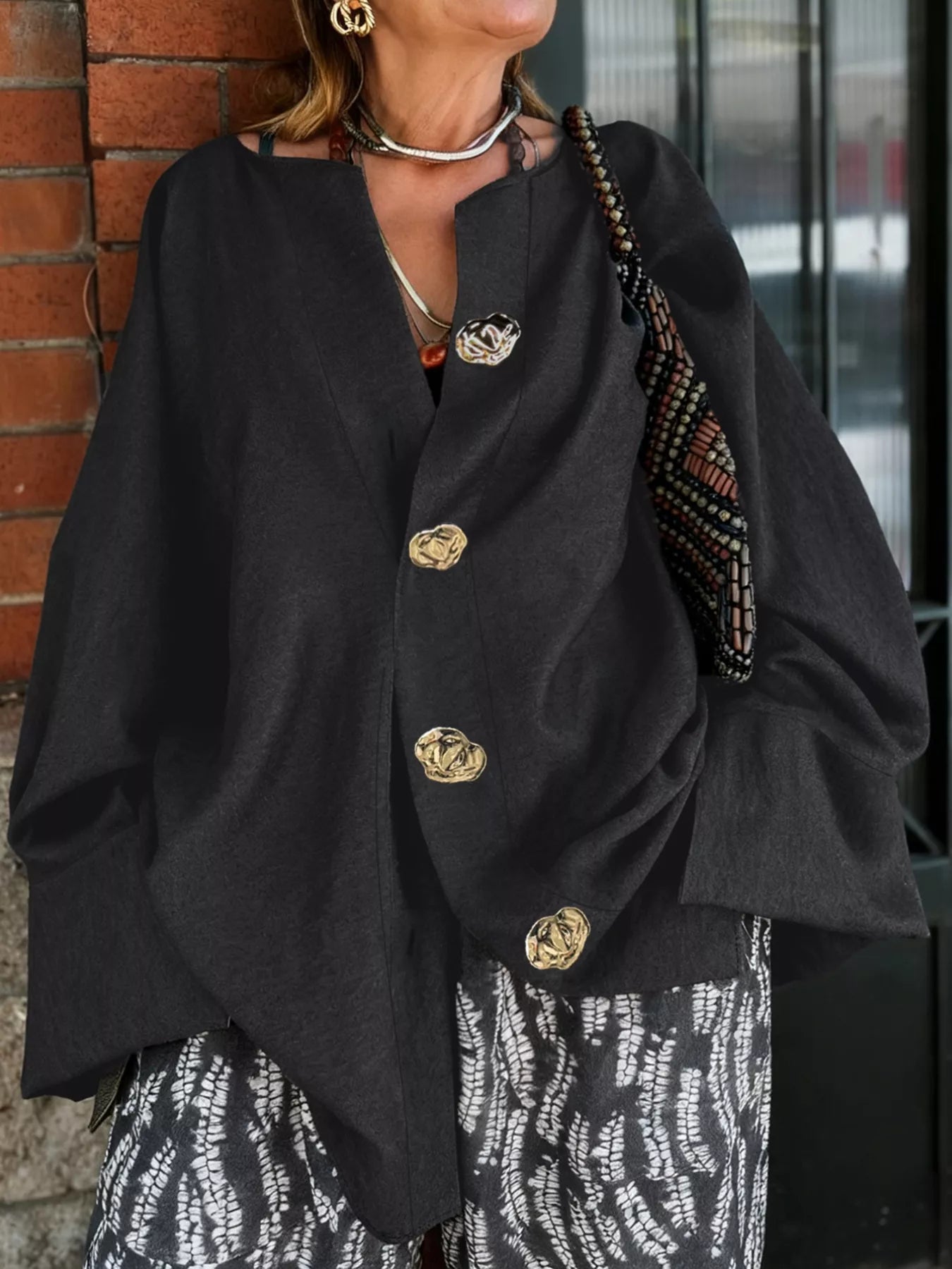 Plus Size Button-Down Oversized Outerwear