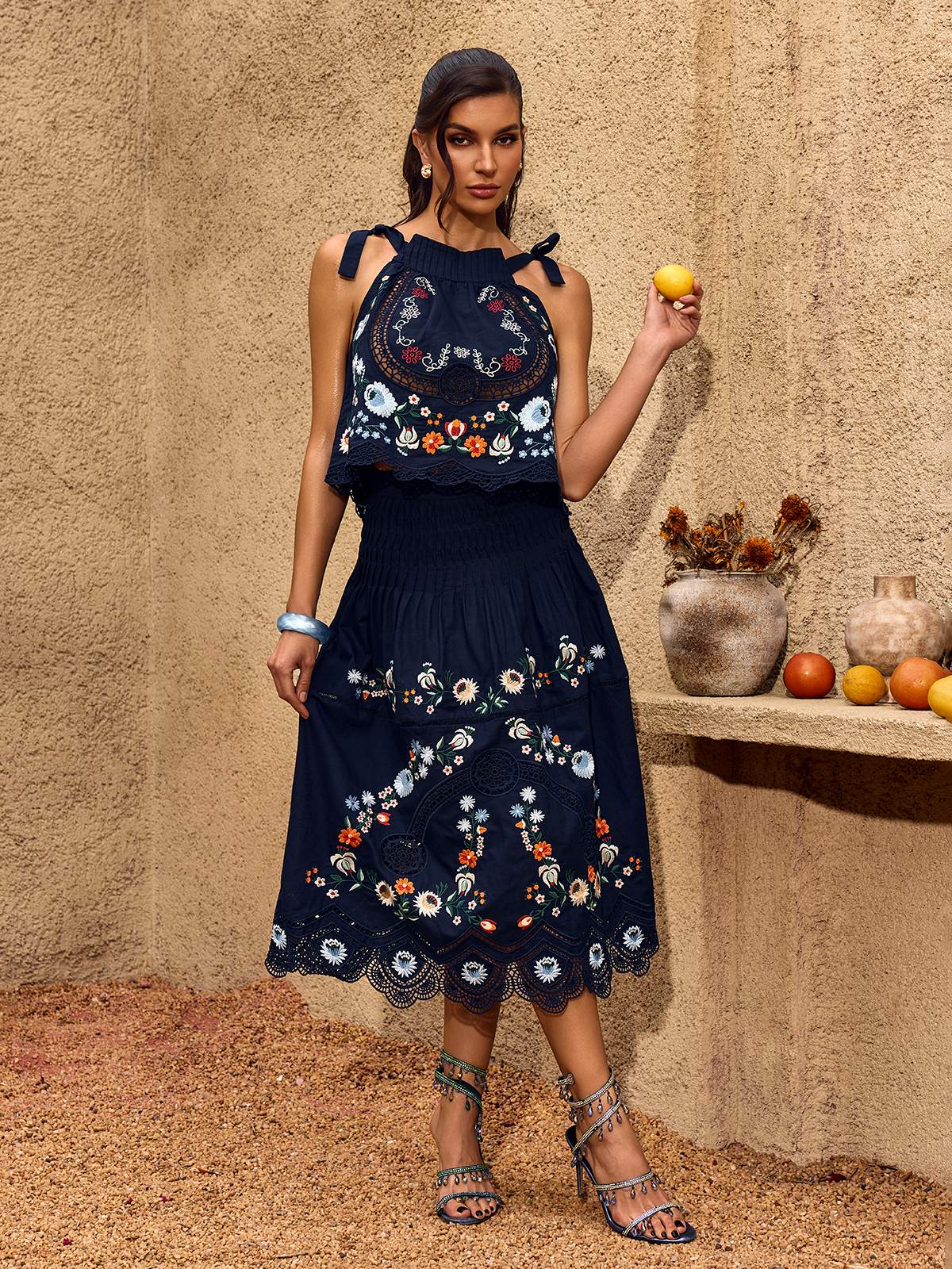 Midnight Embroidered Two-Piece Set