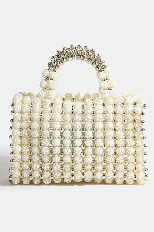 Metallic & Pearl Cluster Beaded Handbag – Women’s Fame Designer Evening Bag