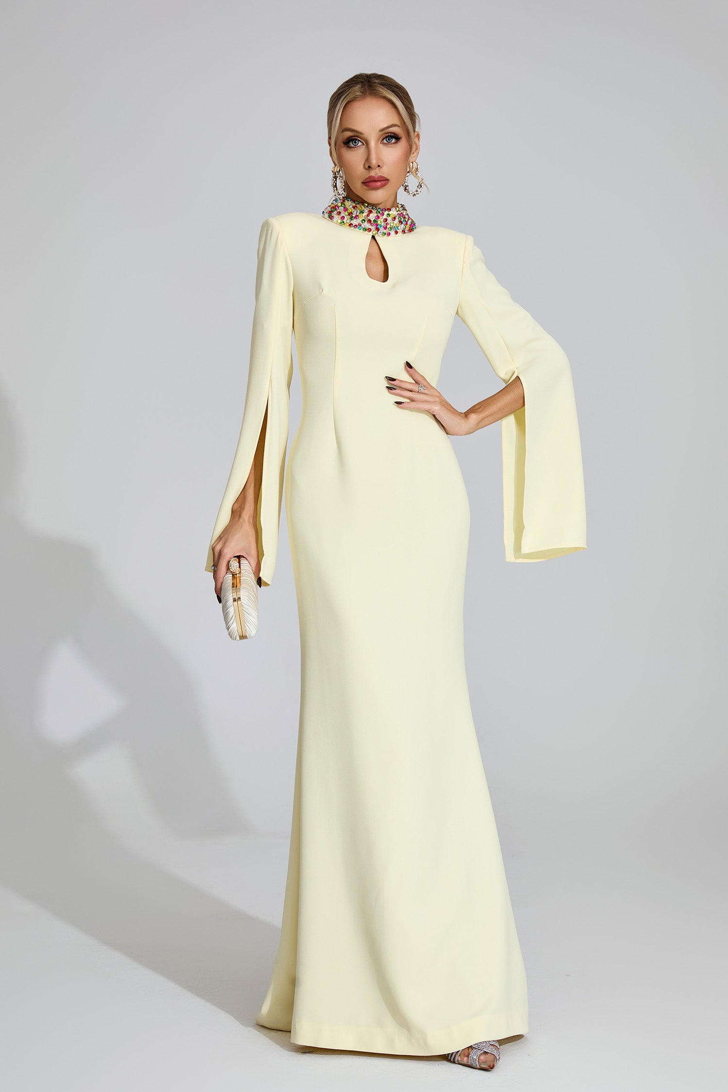 Aurora Crystal Collar Cape Gown size M