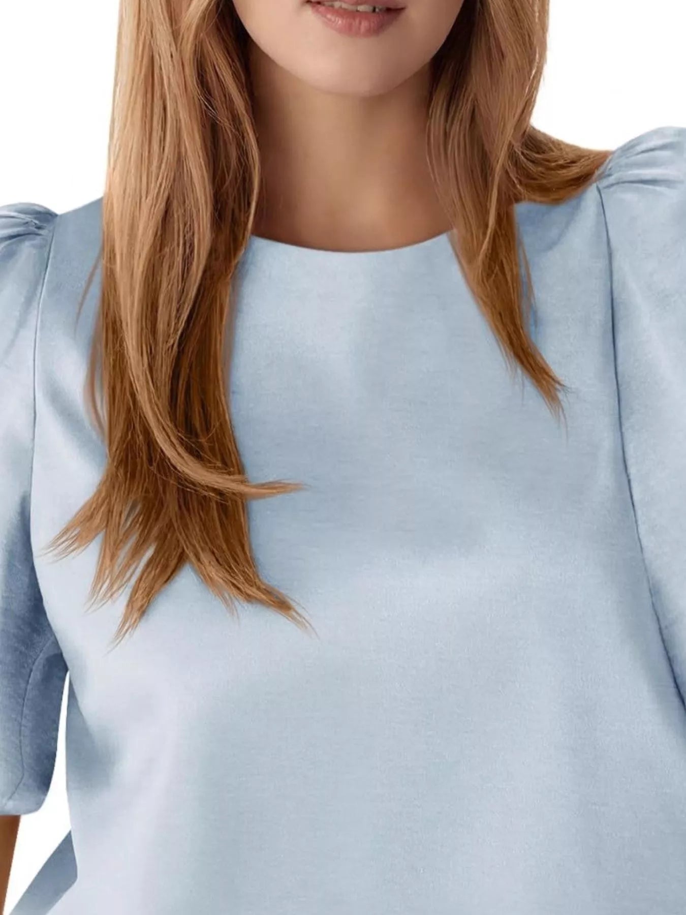 Round Neck Puff Sleeve Satin Top