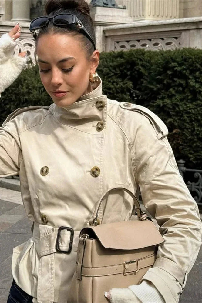 High-Neck Belted Trench Coat | Isabelle