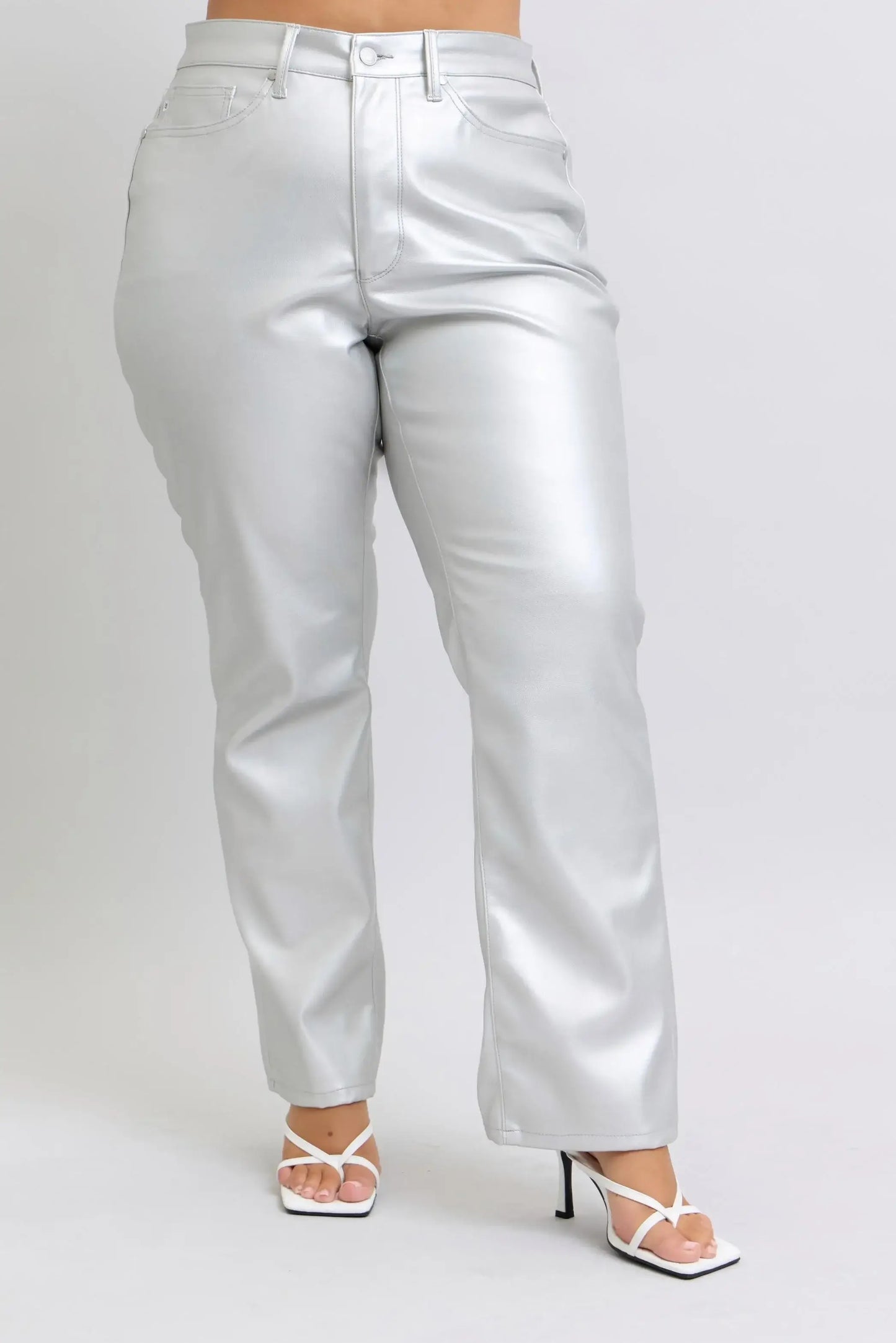 Silver Moon Full Size High Waist Silver Faux Leather Pants Plus Size