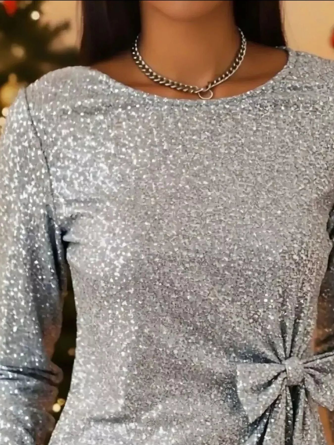 Full Size Sequin Bow Round Neck Top Plus Size