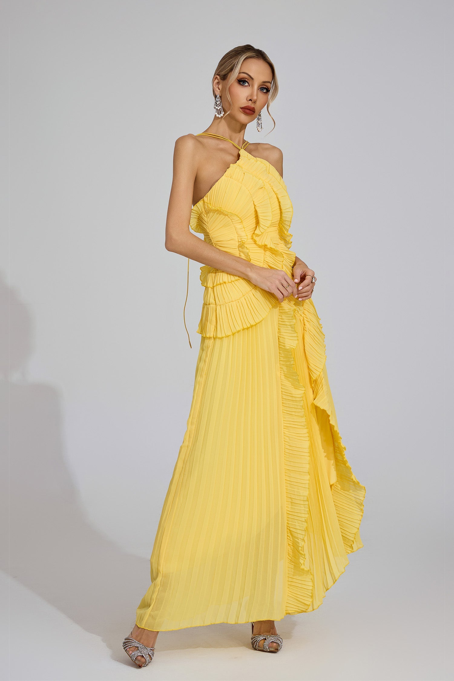 Amélie Pleated Ruffle Gown