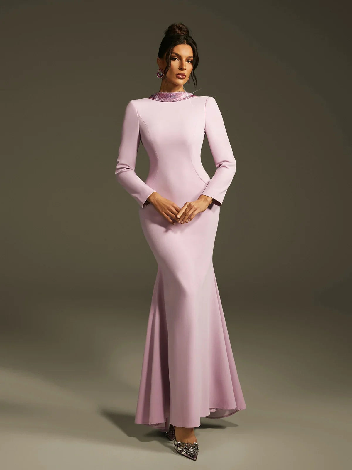 Lilac Crystal Rose Backless Gown