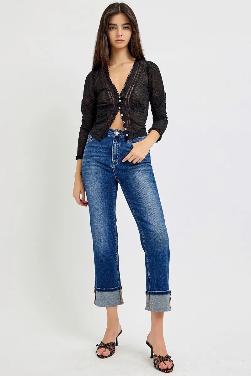 Curvy Fit High Rise Ankle Cuffed Jeans – Full Size
