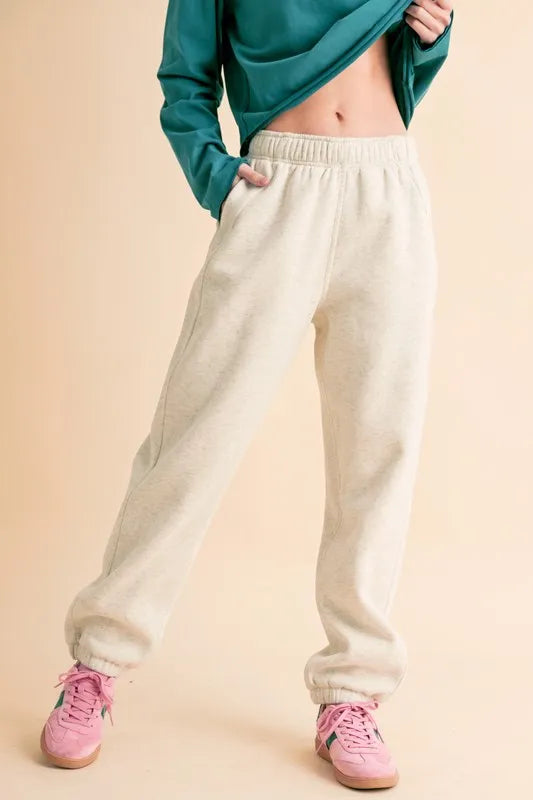 Heather Bone Drawstring Elastic Waist Joggers