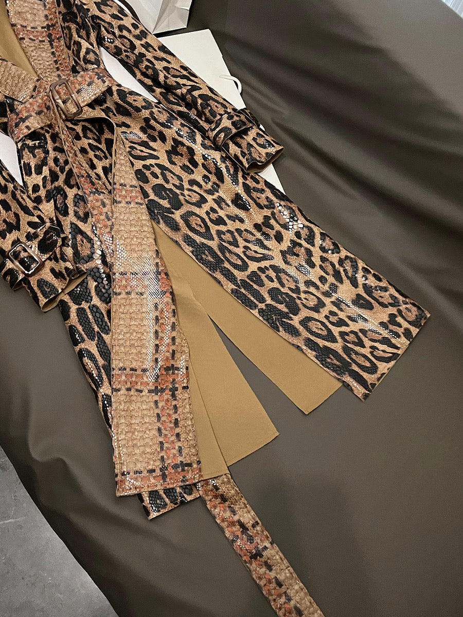 Leopard leather long coat