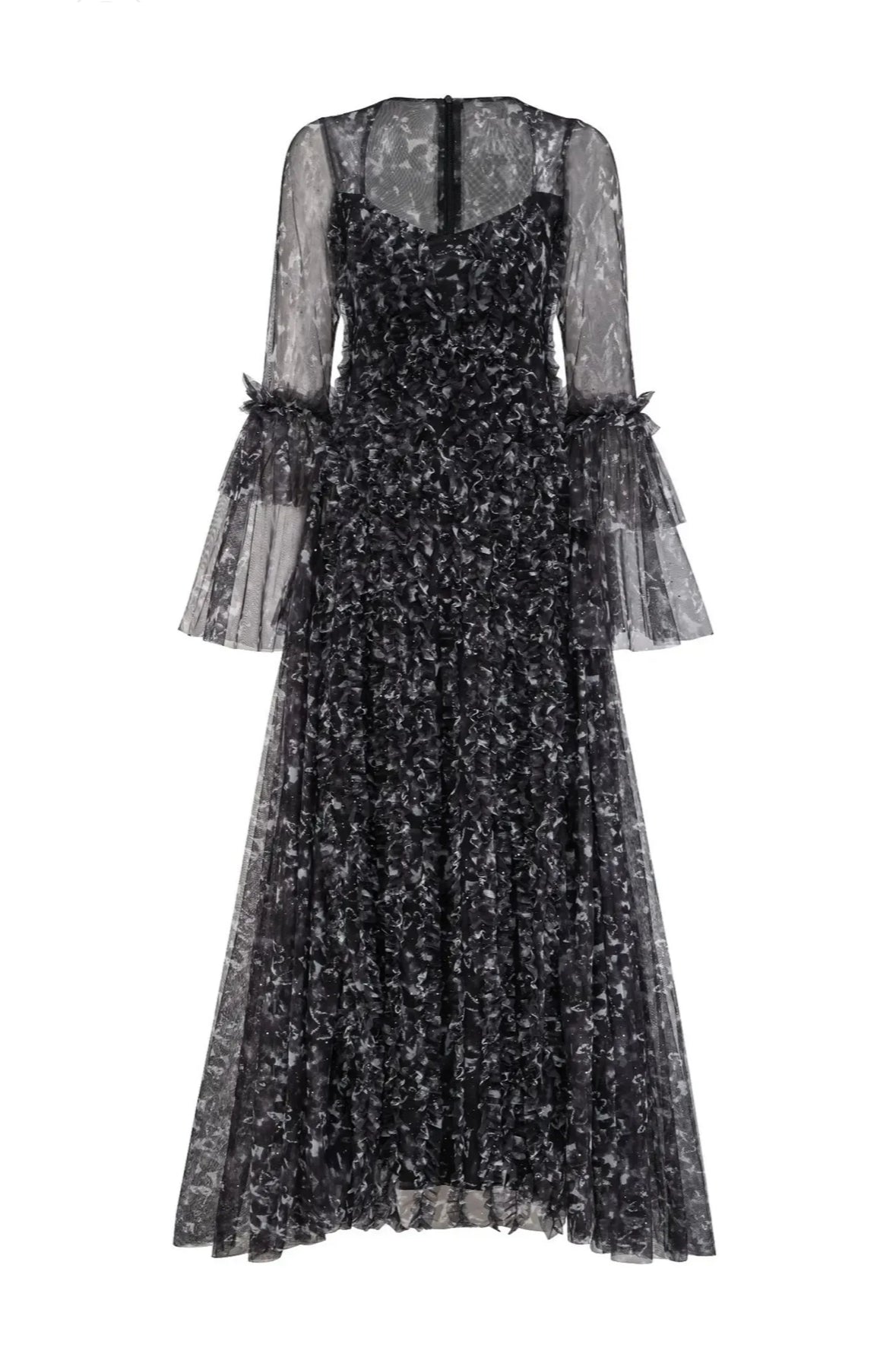 Black floral mesh maxi dress