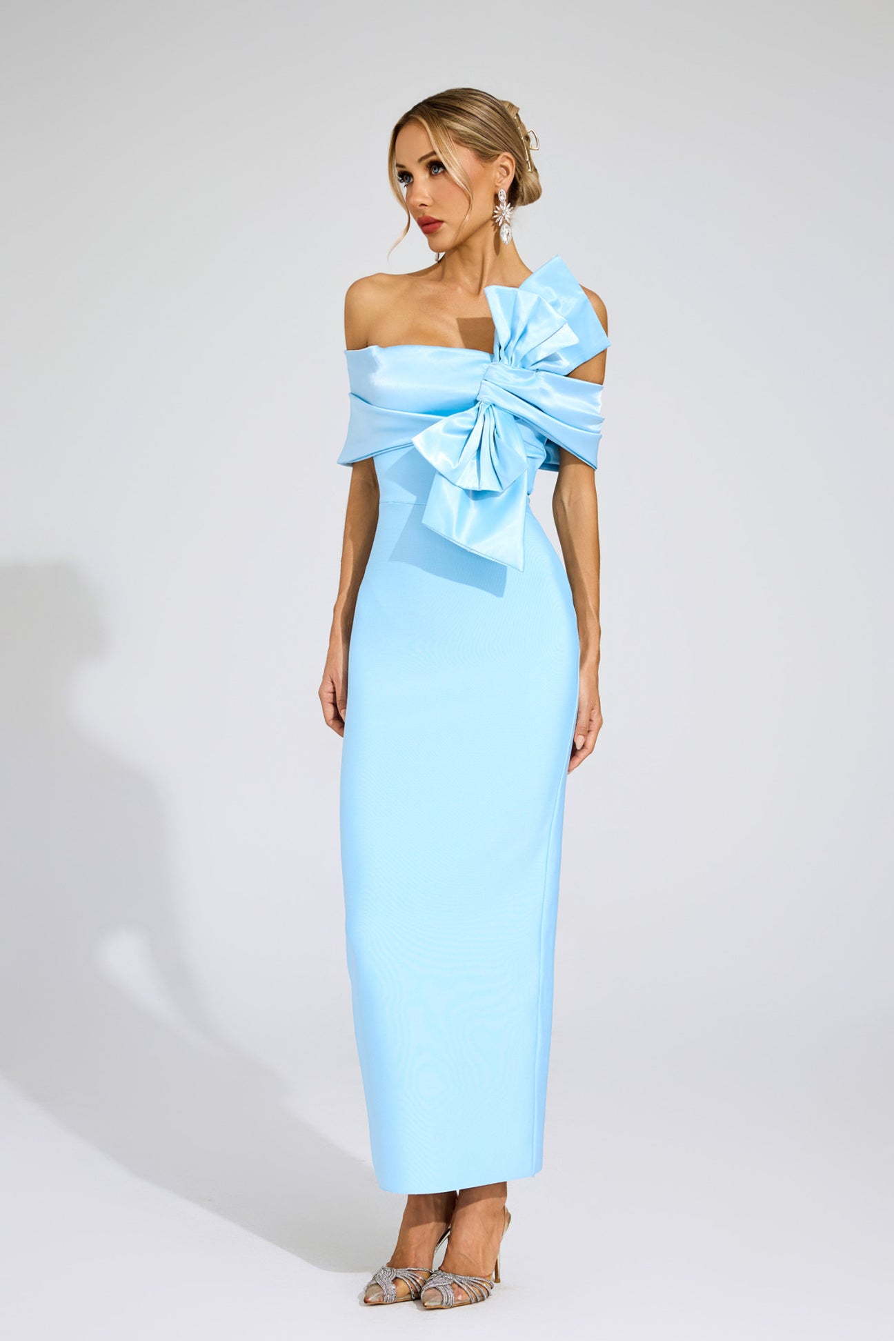 Bleu Satin Bow Gown