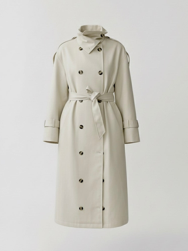 Zoe | High-Neck Belted Long Trench Coat