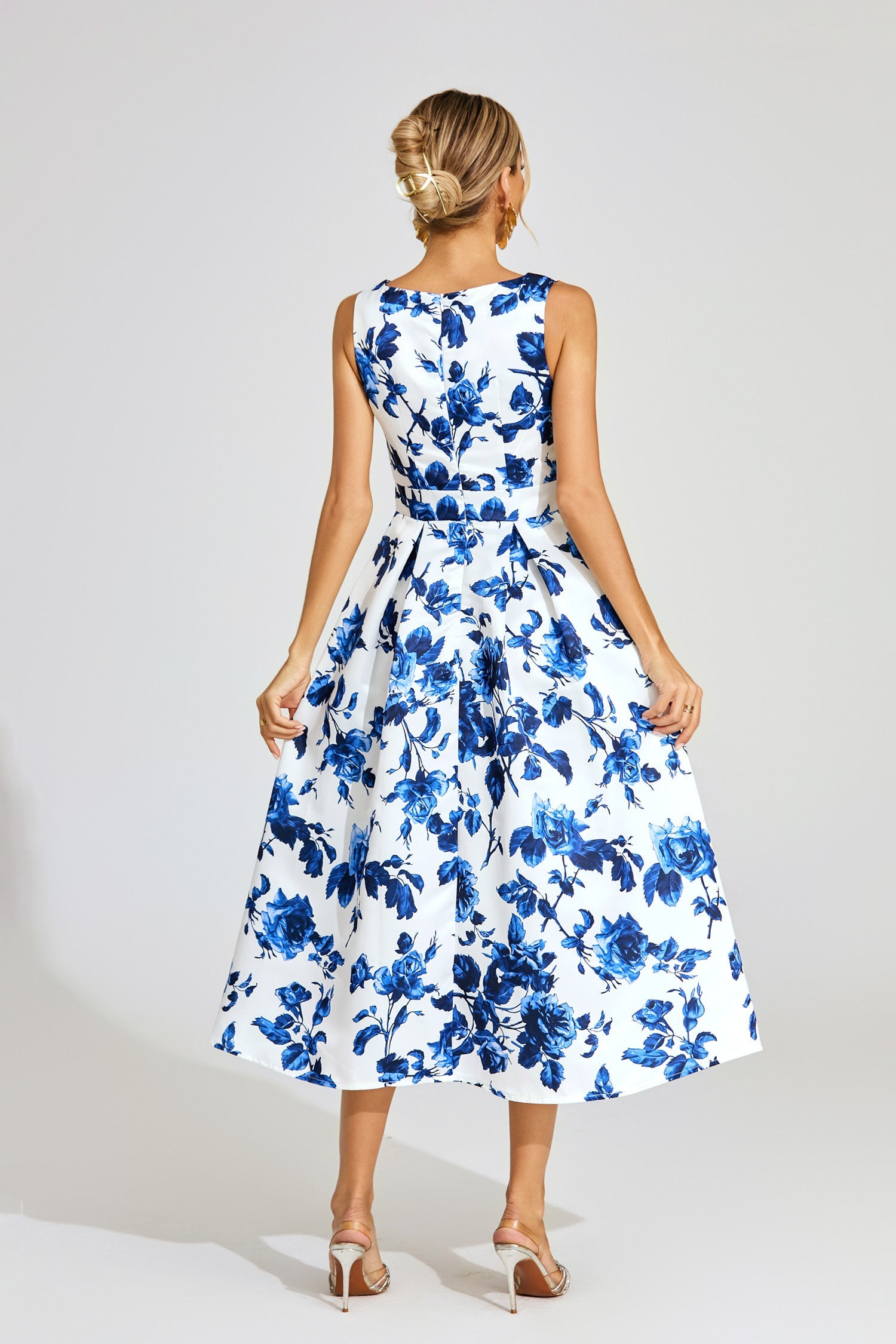 Azure Blossom A-Line Midi Dress