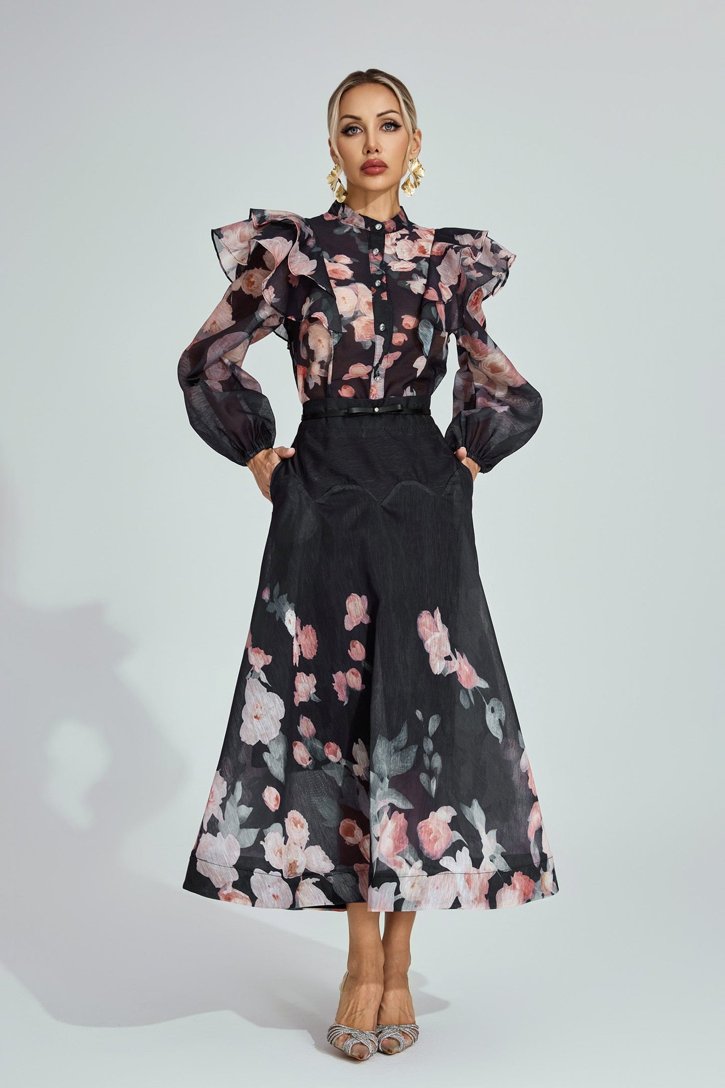 Vivienne Garden Ruffle Midi Set Size M