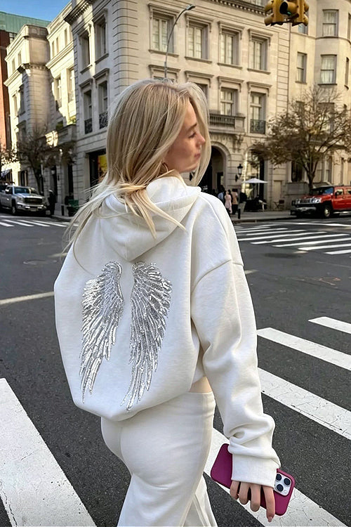 Casual Energy Sequin Wing Graphic Relaxed Hoodie
