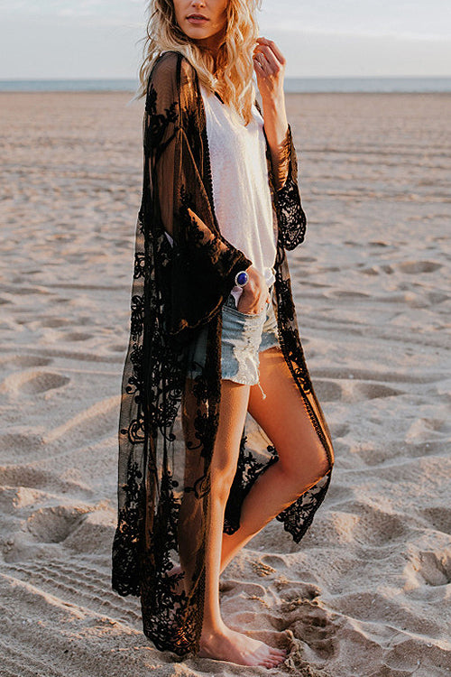 Vest With the Best Lace Embroidery Duster - 2 Colors One Size Black