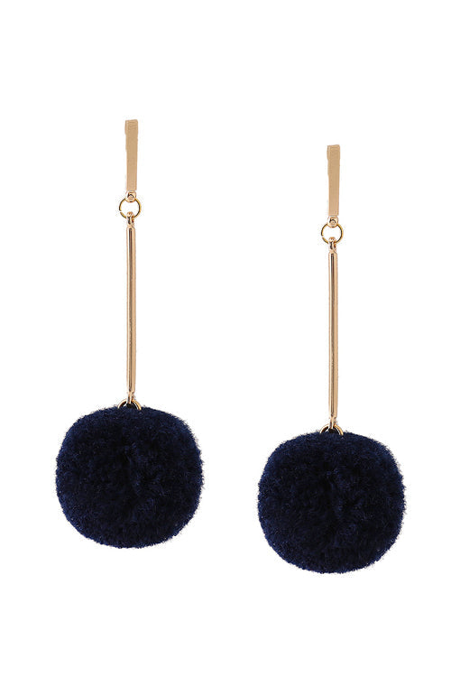 Fluffy Ball Hanging Earrings Black