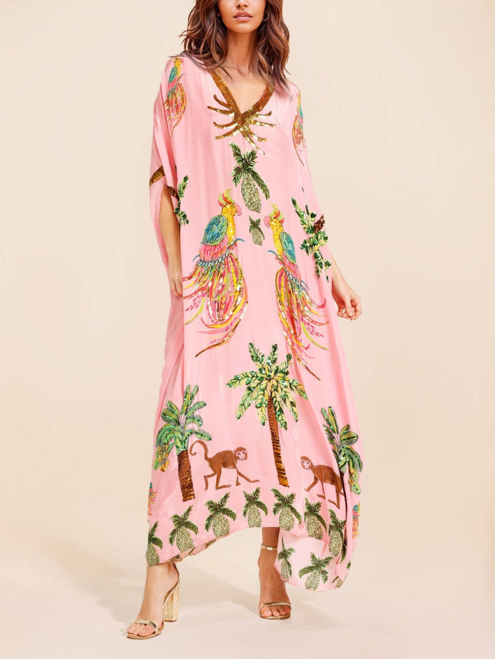 Robe unique à manches tombantes et imprimé cocotier
