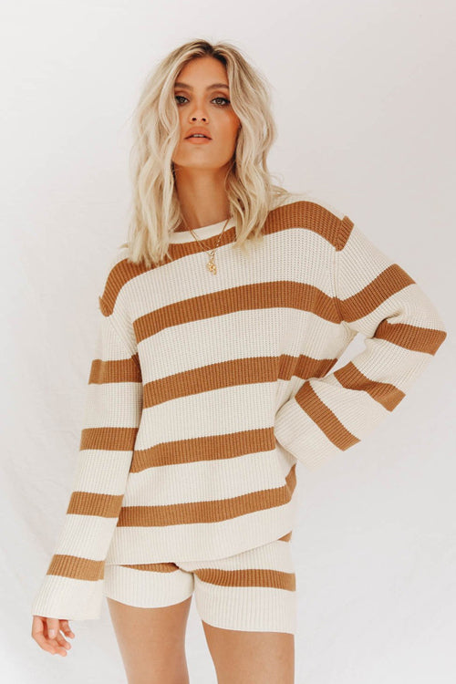 After Sundown Striped Knit Sweater Suit - 2 Colors Khaki