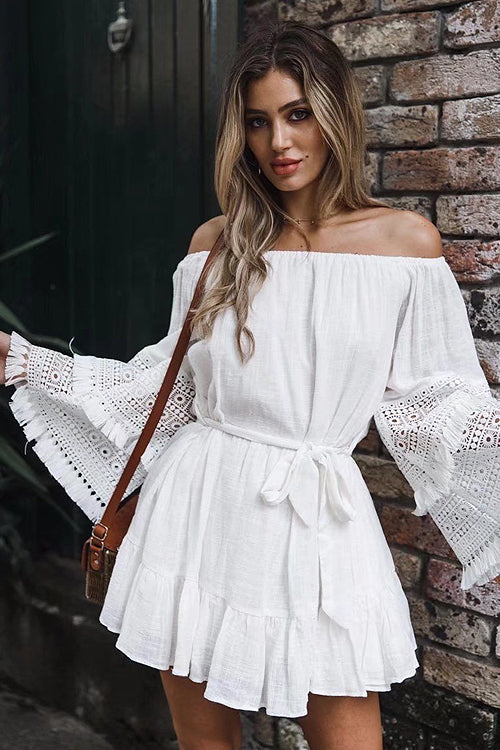 Tassel Lace Tie-waist Wrap Dress - 3 Colors White