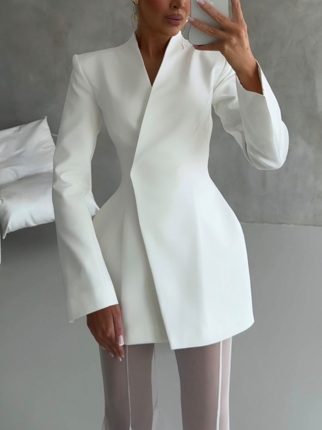 Elegant Asymmetric Tailored Blazer White
