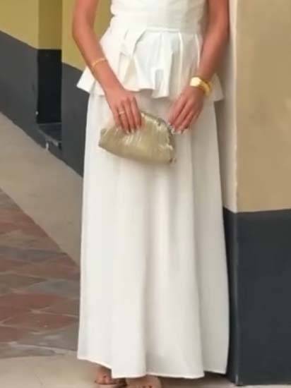 Minimalist Pleated Tube Top And Skirt Set-Skirt White