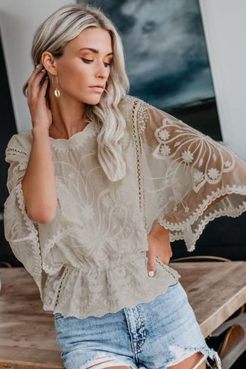 Better By The Day Lace Embroidery Short Sleeve Top - 5 Colors Khaki