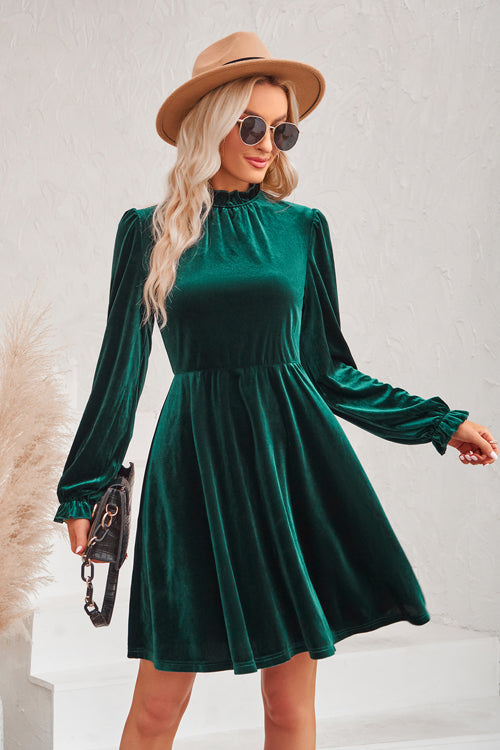 Can't Help But Love Velvet Long Sleeve Mini Dress - 3 Colors Green